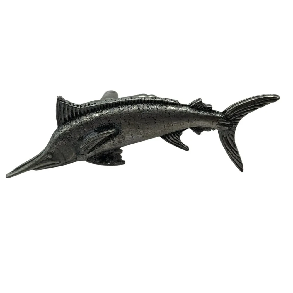 Swordfish Cufflinks Mid Century Silver‎ Tone Marlin Fish Ocean VTG Fishing READ